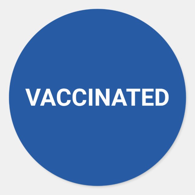 Vaccinated blue white customizable simple classic round sticker (Front)