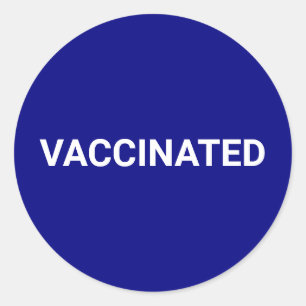 Vaccinated cobalt blue white customizable simple classic round sticker