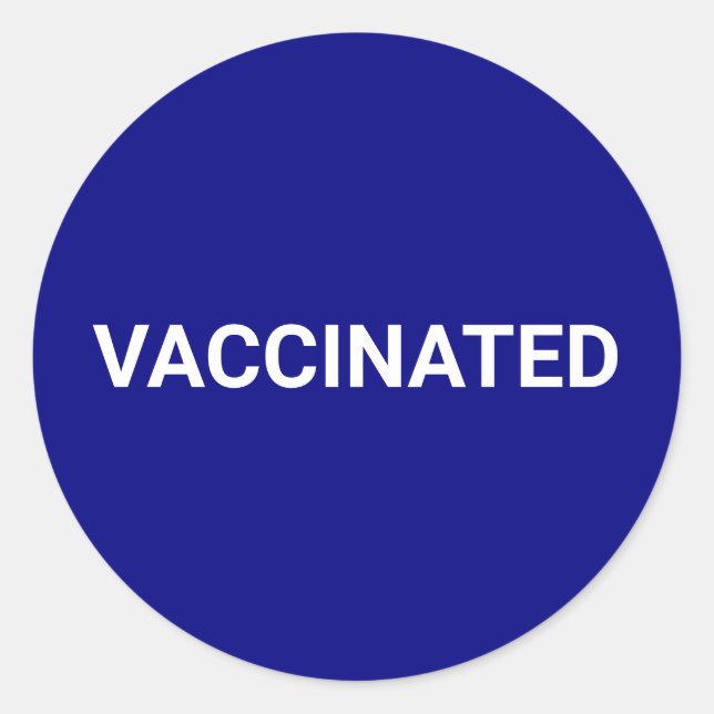 Vaccinated cobalt blue white customizable simple classic round sticker (Front)
