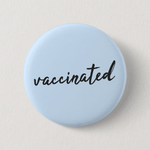 Vaccinated   Corona Blue Modern Handwritten Covid 2 Inch Round Button