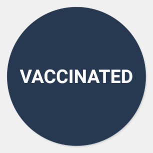 Vaccinated dark navy blue white customizable classic round sticker