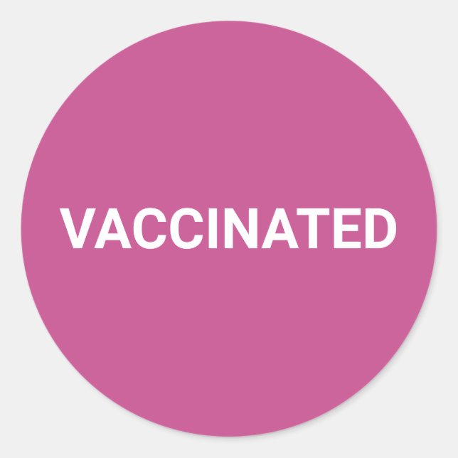 Vaccinated mulberry pink white customizable simple classic round sticker (Front)