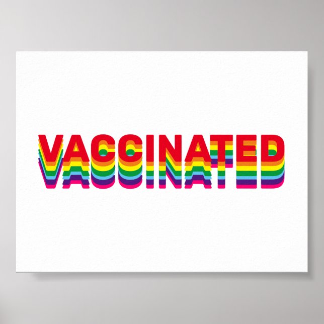 Vaccinated pride lgbt gay rainbow retro colours poster (Front)