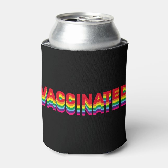 Vaccinated pride lgbt rainbow retro colours black can cooler (Can Front)