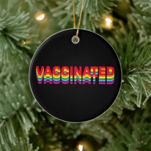 Vaccinated pride lgbt rainbow retro colours black ceramic ornament