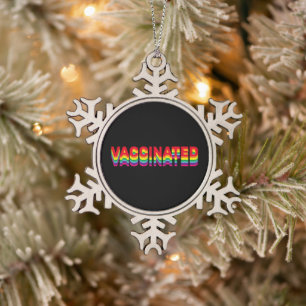 Vaccinated pride lgbt rainbow retro colours black snowflake pewter christmas ornament