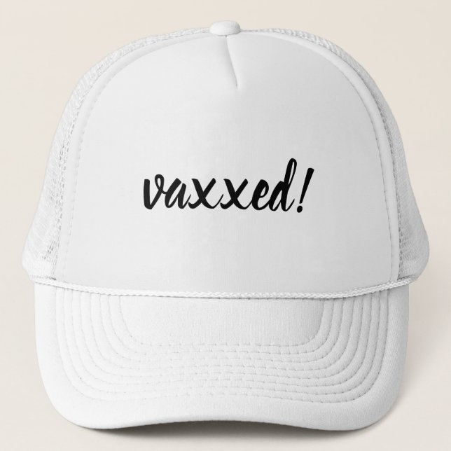 Vaccinated & Proud Modern Covid Vaccine Design Trucker Hat (Front)