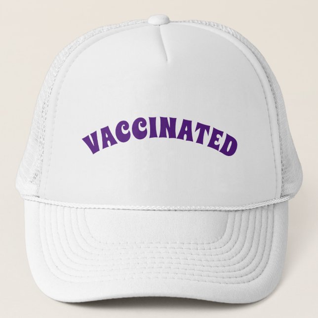 Vaccinated purple and white trucker hat (Front)