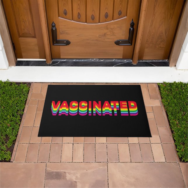 Vaccinated rainbow black pride lgbt retro modern doormat (Outdoor)