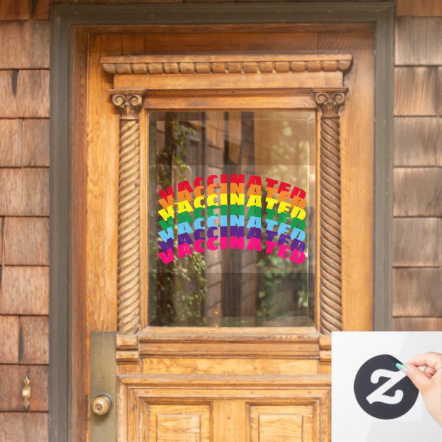Vaccinated rainbow gay pride custom text cool window cling (Home Door)