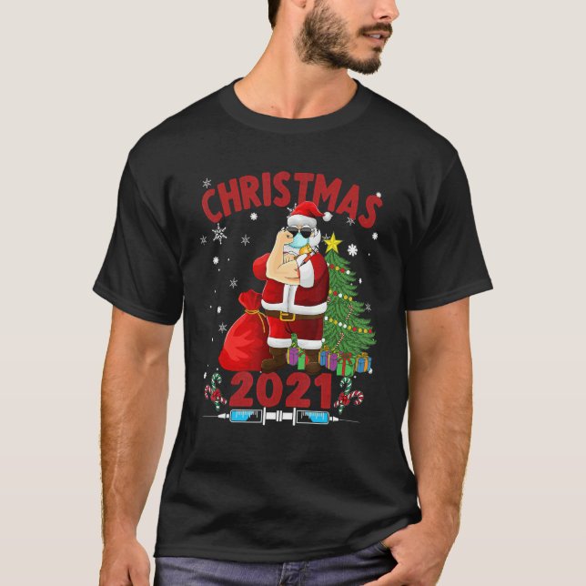 Vaccinated Santa Wearing Mask  Christmas T-Shirt (Front)