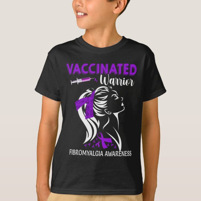 Vaccinated Warrior Fibromyalgia Awareness  T-Shirt (Front)