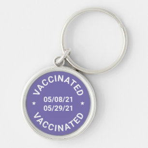Vaccinated with custom dates and text lilac white keychain