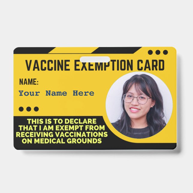 Vaccine Medical Exemption Card ID Badge (Front)