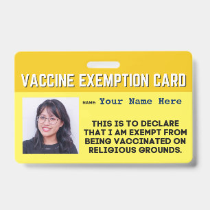 Vaccine Religious Exemption Card ID Badge