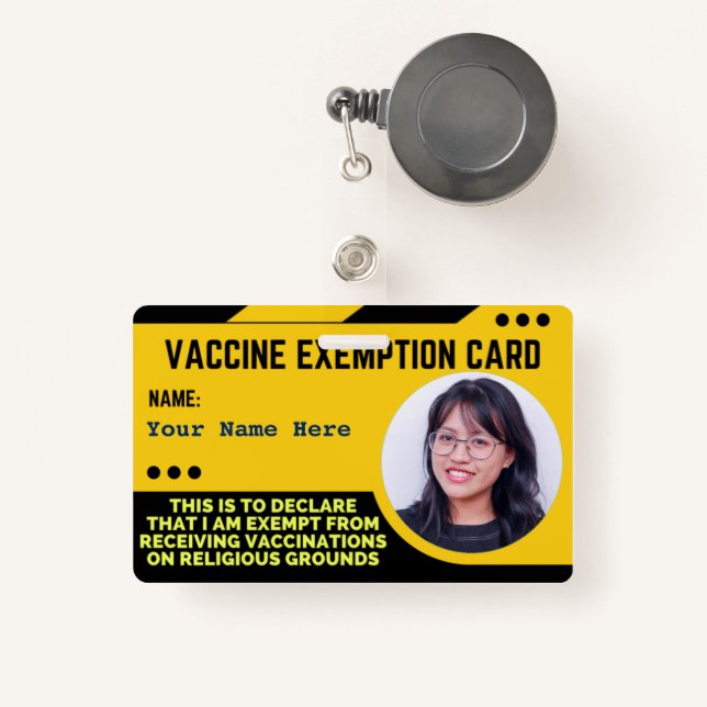 Vaccine Religious Exemption Card ID Badge (Front with Retractable)
