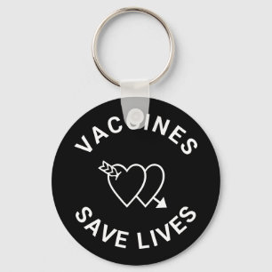 Vaccines save lives black white hearts cute keychain