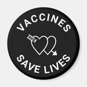 Vaccines save lives black white hearts cute magnet