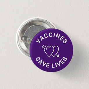 Vaccines save lives purple white hearts cute 1 inch round button