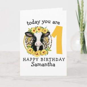 Vache 1ère joyeuse carte d'anniversaire