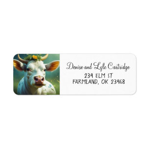 Vache Ai blanche mignonne avec cornes et fleurs