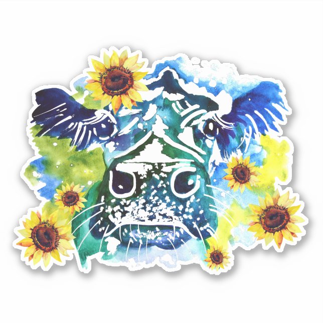 Vache avec tournesol Autocollant en vinyle coupé s (Devant)