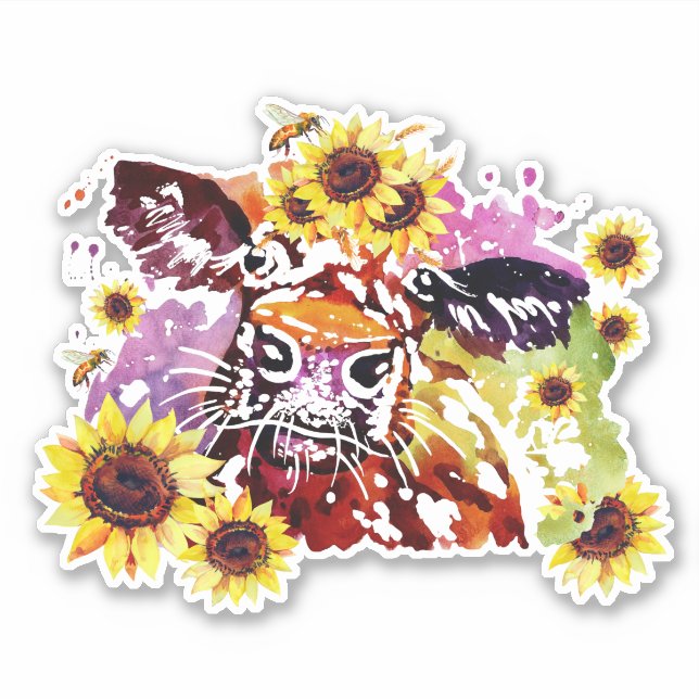 Vache avec tournesol Autocollant en vinyle coupé s (Devant)