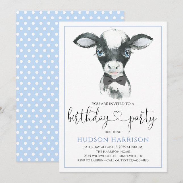 Vache Boy Farm Invitations de fête d'anniversaire (Devant / Derrière)