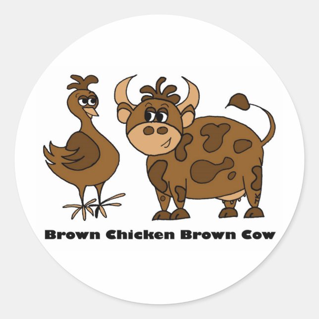 Vache Brown Brown au poulet - Sticker rond (Devant)