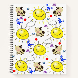 Vache Carnet spirale Soleil étoiles Nuages