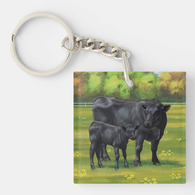 Vache d'Angus noir et veau mou en pâturage d'été (Devant)