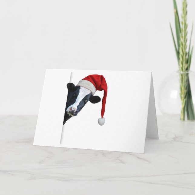 VACHE DANS UNE Carte de voeux PLIÉE PÈRE NOËL (Devant)