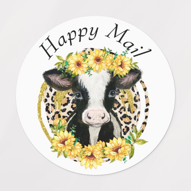 Vache de courrier heureux Étiquettes (Design 1)