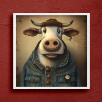 Vache Denim Dapper - Vache drôle en costume Poster