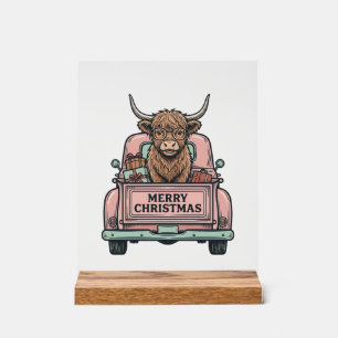 Vache des Highlands Camion de Noël Gravure Vintage