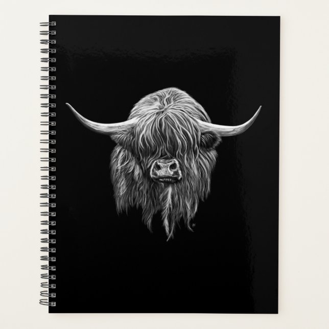 Vache Écossaise Highland En Noir Et Blanc (Devant)