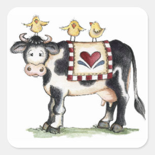 Vache et poussins - Stickers
