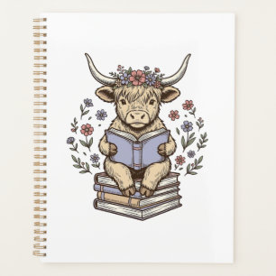 Vache Florale de Lecture Mignonne Pile de Livres C