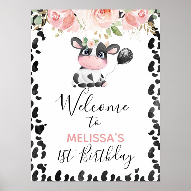 Vache florale rose Imprimer Affiche de bienvenue d (Devant)