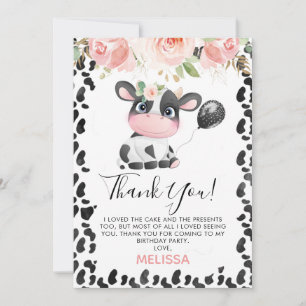  Vache florale rose Imprimer Carte de remerciement