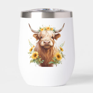 Vache Highland avec Couronne de fleurs de tourneso