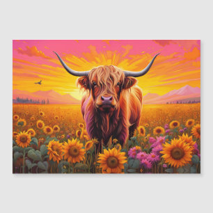 Vache Highland dans les tournesols - Carte magnéti