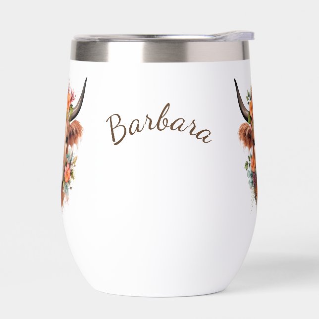 Vache Highland moderne aux fleurs de Boho mignonne (Gauche)
