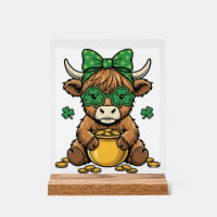 Vache Highland St Patrick Pot d'Or Art Vintage_1