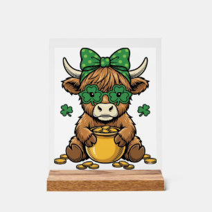 Vache Highland St Patrick Pot d'Or Art Vintage_1