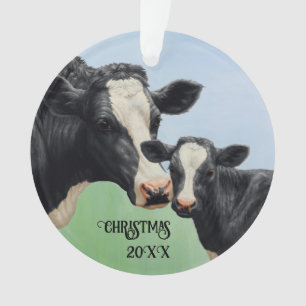 Vache Holstein noire et veau mignon