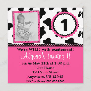 Vache Imprimer Filles roses Invitation d'anniversa