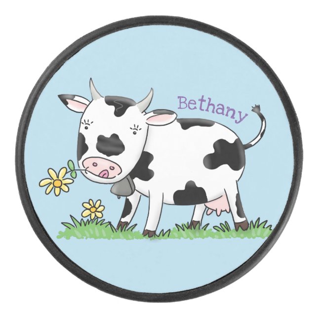 Vache mignonne en vert dessin animé sur le terrain (Devant)