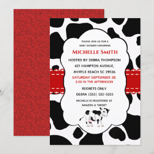 Vache mignonne Imprimer rouge noir Invitation