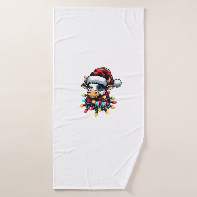 Vache Noël Père Noël Buffalo Plaid Noël Vache Love (Serviette de bain)